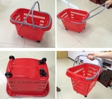 Красная корзина для товаров с колесами, корзина для товаров HDPP хранения супермаркета пластичная